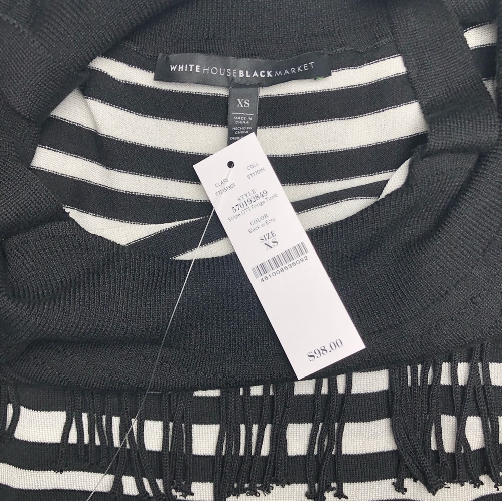 ⭐️NEW⭐️White House Black Market WHBM Strip Off-The-Shoulder Fringe Tunic Sweater - Picture 5 of 7